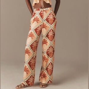 Anthropologie x Farm Rio Pineapple Satin Wide-Leg Pants XL